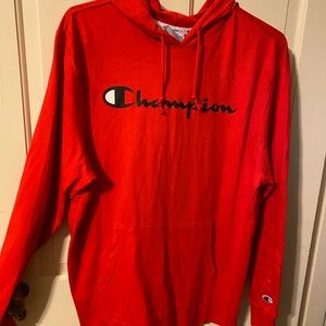 Red Champion hooded tee- L